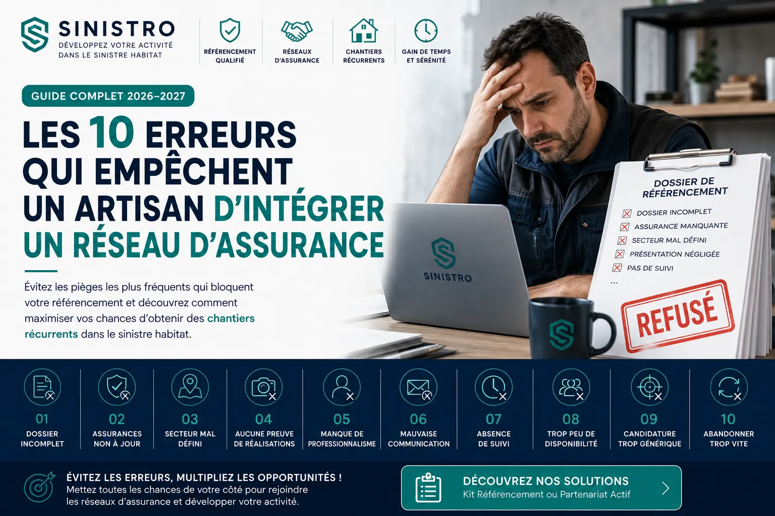 Les 10 erreurs qui empêchent un artisan d'intégrer un réseau d'assurance — guide Sinistro