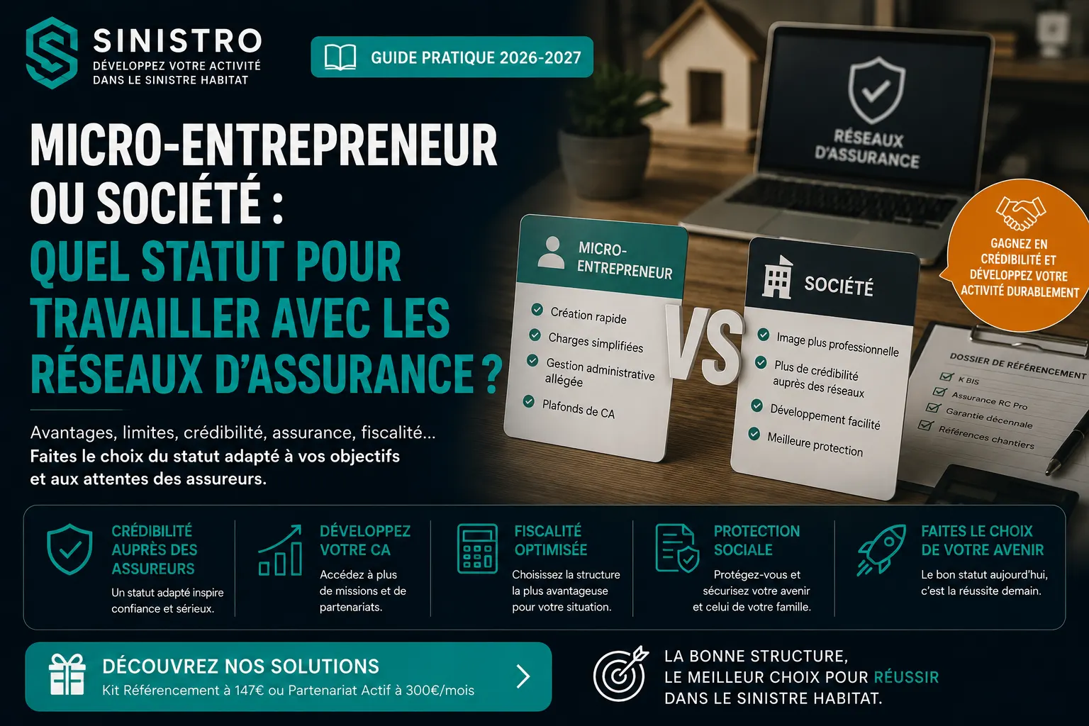 Micro-entrepreneur ou société : quel statut choisir pour travailler avec les réseaux d'assurance — guide Sinistro